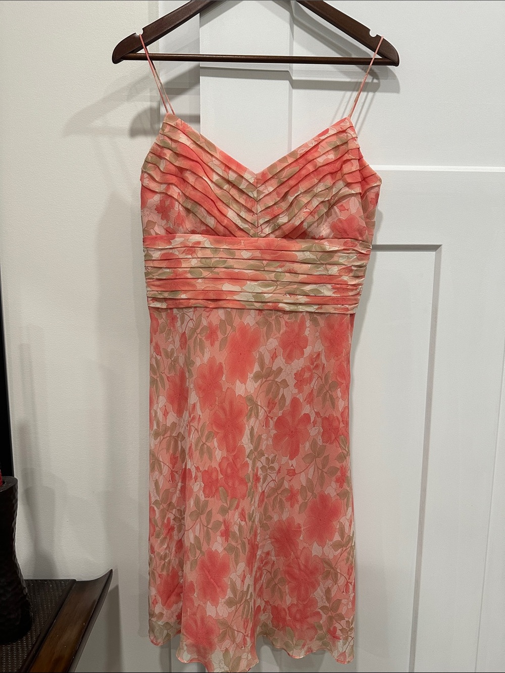 LOFT Coral Floral Spaghetti-Strap Mini Dress
